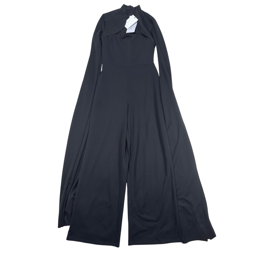 Club L London Elisabetta Black Square Neck Jumpsuit With‎ Cape Sleeves US 8 NEW
